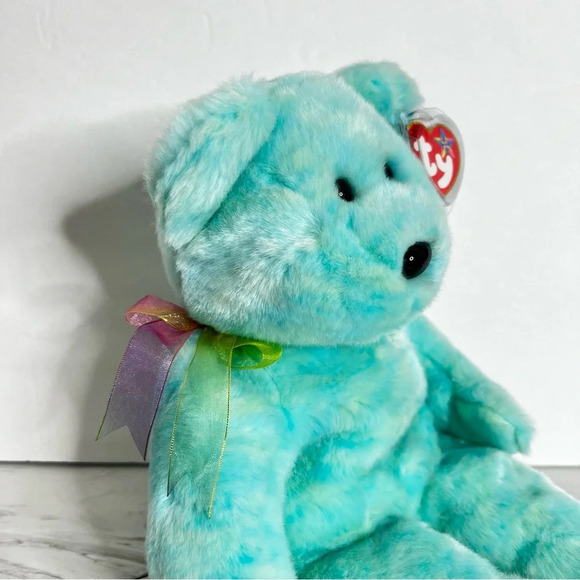 ty Beanie Original Buddy Ariel Bear Heathered Blue Green Size 14" Vintage Memory - Picture 5 of 14